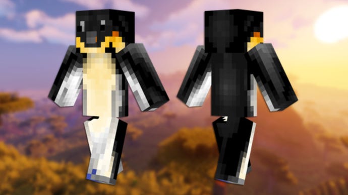 A front and back view of the Penguin Minecraft skin.