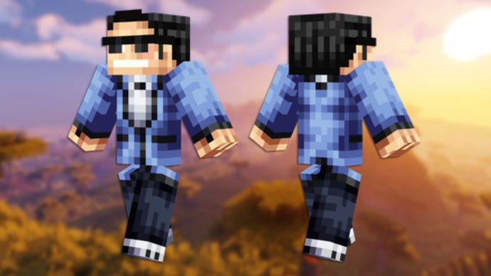 A front and back view of the Psy Minecraft skin.
