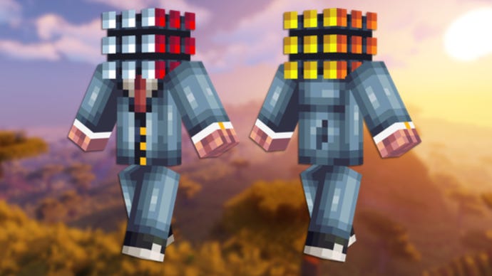 A front and back view of the Rubik's Cube Minecraft skin.