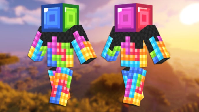 A front and back view of the Tetris Minecraft skin.