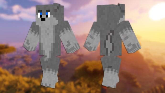 A front and back view of the Wolf Minecraft skin.