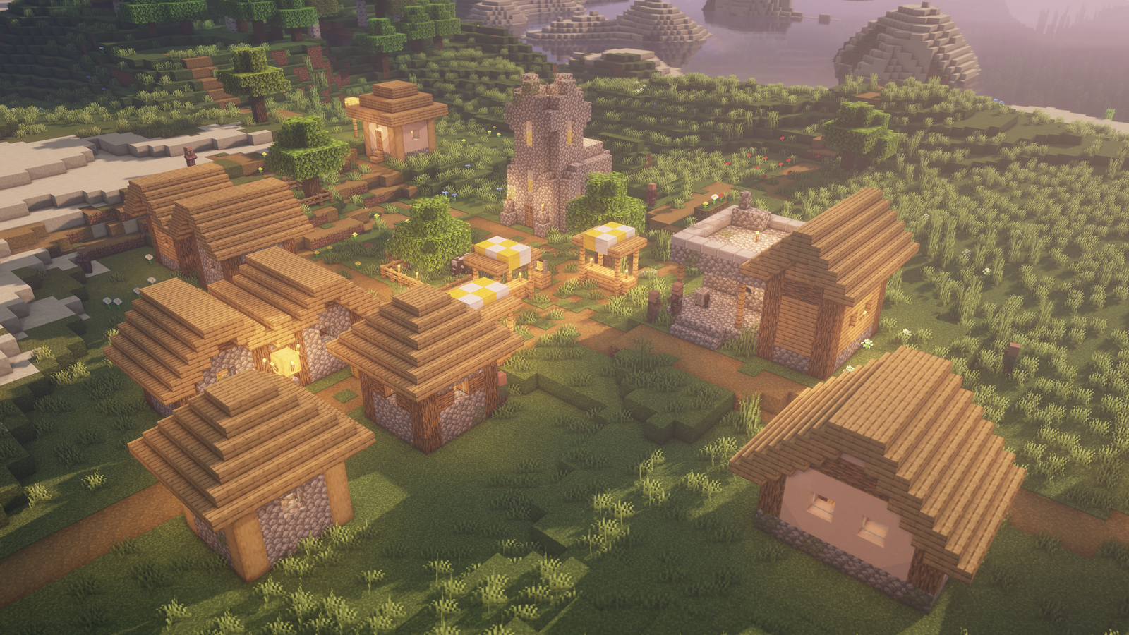 A small village I made in a multiplayer server : r/Minecraft