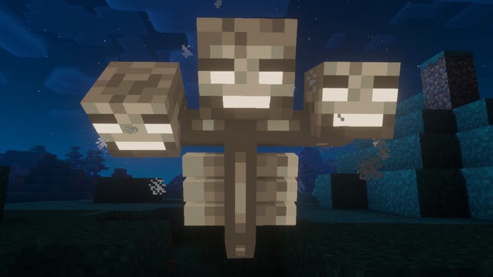 A Minecraft screenshot of a Wither hovering in front of the player.