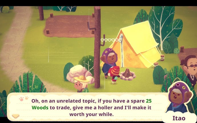 A boy next to a tent talks to a young girl in Mineko's Night Market