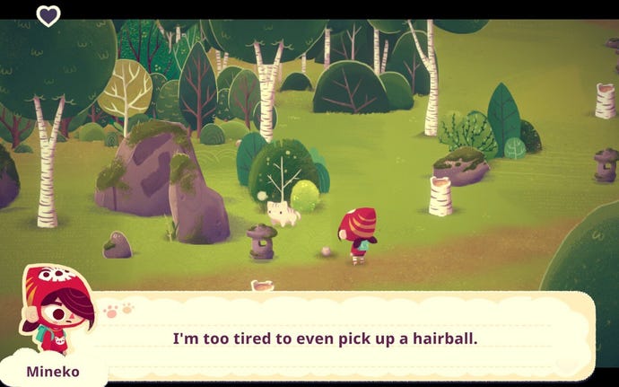 A young girl is too tired to pick up a hairball in Mineko's Night Market