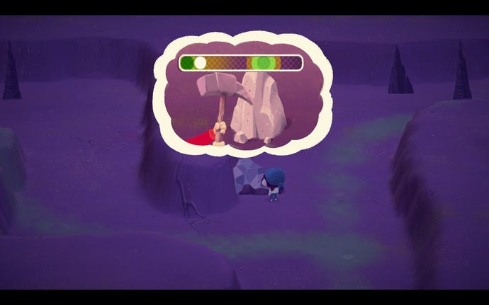 A mini-game to mine rock in Mineko's Night Market
