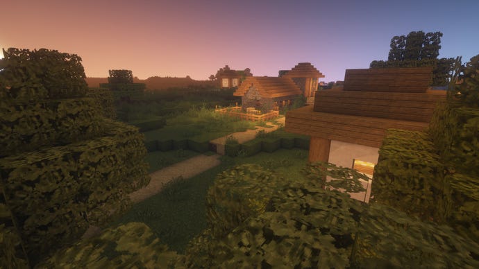 A Minecraft screenshot of a landscape displayed using Misa's Realistic Texture Pack.