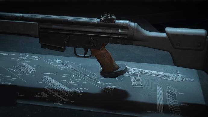 A close-up of the LM-S Marksman Rifle in the Modern Warfare 2 Gunsmith screen.
