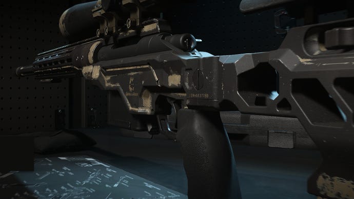 A close-up of the SP-X 80 Sniper Rifle in the Modern Warfare 2 Gunsmith screen.
