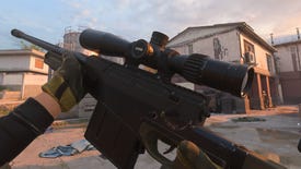 The player in Modern Warfare 2 inspects their weapon, the Victus XMR Sniper Rifle.