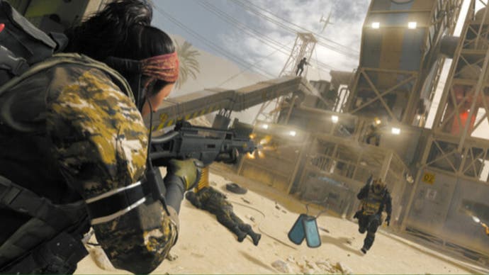 modern warfare 3 official activision art of character shooting enemies from behind cover in a construction site