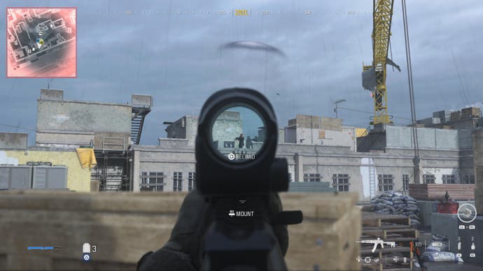 modern warfare 3 screenshot of aiming down sights on a rooftop