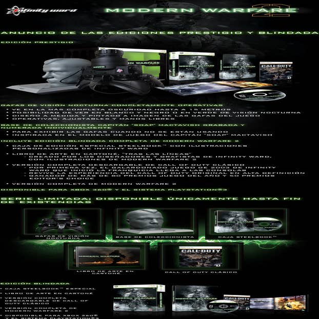 Modern Warfare 2: Edición Prestigio con gafas de visión nocturna