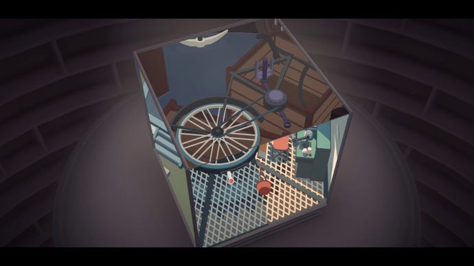 A cube puzzle where a bicycle wheel is combined with a lever in Moncage