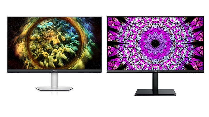 two monitors side by side, one from dell and one from innocn, both 4k 60hz and around 27 inches in size.