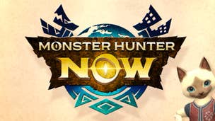 The Monster Hunter Now logo and the cat-like Palico posing next to it.