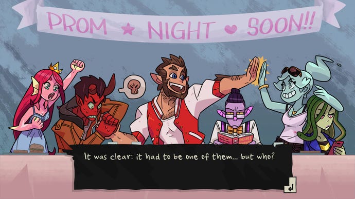 Monstrous schoolchildren in a Monster Prom screenshot.