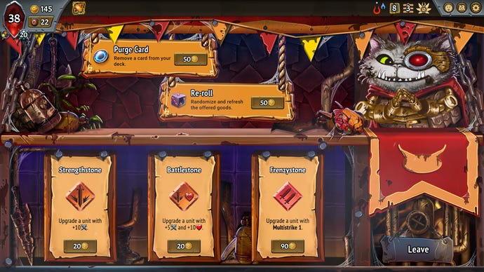 Upgrading cards in a Monster Train screenshot.