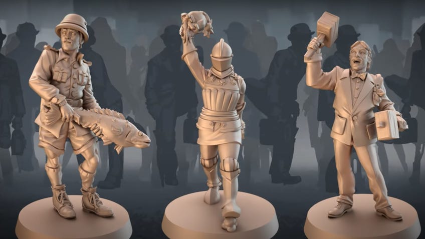 An image of miniatures for Monty Python's Flying Circus - A Rather Silly Expansion for Zombicide: Second Edition.