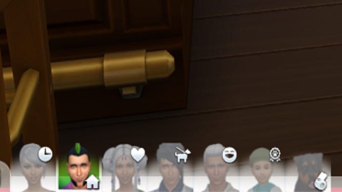 A close-up of the active household character panel in The Sims 4, showing a much expanded range of away activities added in the More Away Actions mod.