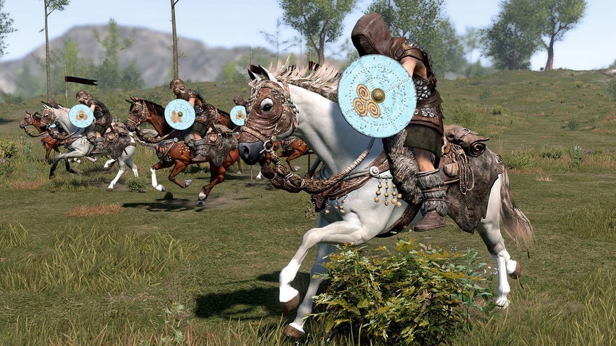 Riding into battle in a Mount & Blade 2: Bannerlord screenshot.