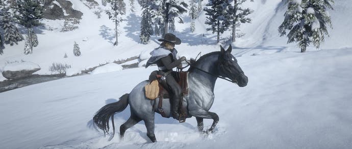Red Dead Online - riding a horse through deep snow