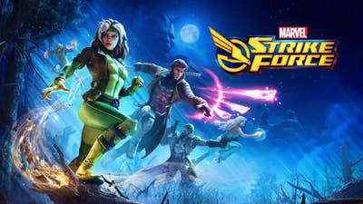 Marvel Strike Force promo art with Rogue and Gambit striking poses
