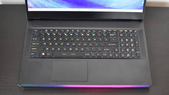 The keyboard of the MSI Raider GE76 (2022) gaming laptop.