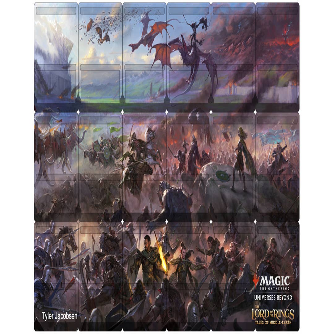 MTG Lord of the Rings has an 18-card collage of Minas Tirith fight