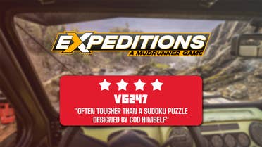 Mudrunner Expeditions review header that reads: ""OFTEN TOUGHER THAN A SUDOKU PUZZLE DESIGNED BY GOD HIMSELF" – 4 Stars