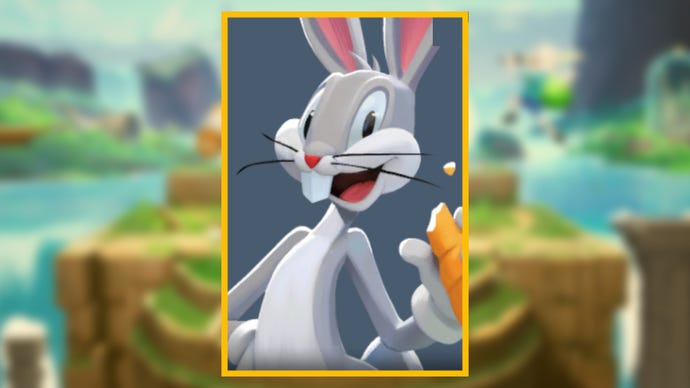The character portrait of Bugs Bunny, a playable character in MultiVersus, against a blurred background.
