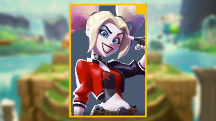 The character portrait of Harley, a playable character in MultiVersus, against a blurred background.