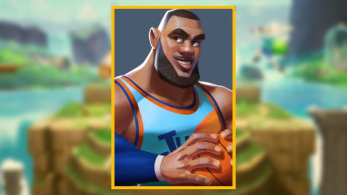 The character portrait of LeBron, a playable character in MultiVersus, against a blurred background.