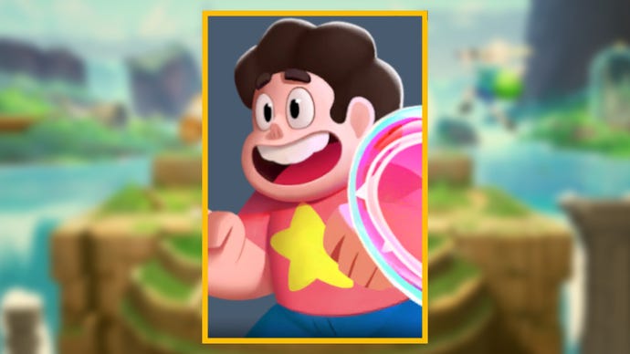The character portrait of Steven Universe, a playable character in MultiVersus, against a blurred background.