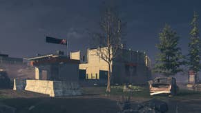 mw3 zombies the outside of legacy's fortress, a heavily fortified building with mercenary flags decorating it.
