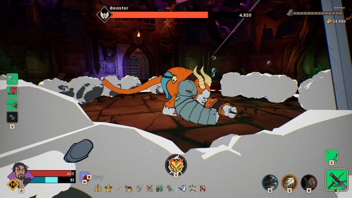 An orange, horned demon pounds the ground in Mythforce