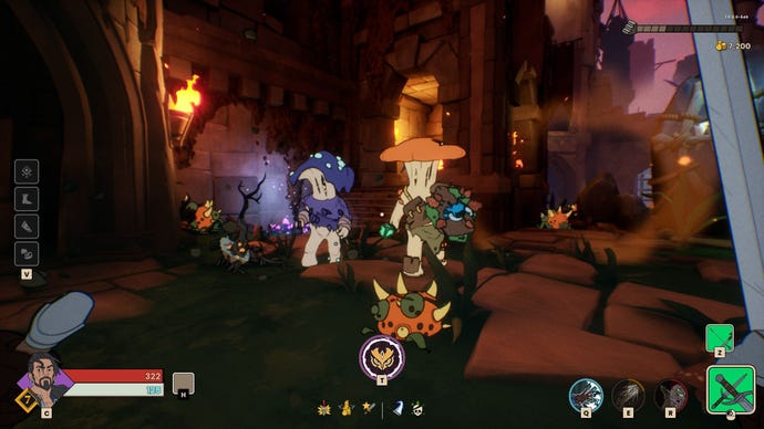 Mushroom warriors approach the player in Mythforce