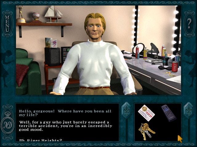 Rick, the creepy actor in Nancy Drew Stay Tuned For Danger who is getting threats, currently hitting on Nancy