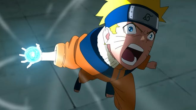 Image from the Naruto anime showing the main character charging up an attack.