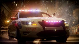 A police car drives away from an explosion in a Need For Speed: The Run screenshot.