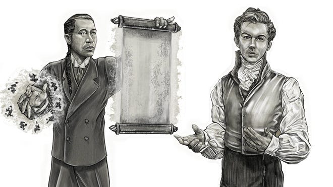 Artwork for two of the cabal types in the Nevermore TRPG.