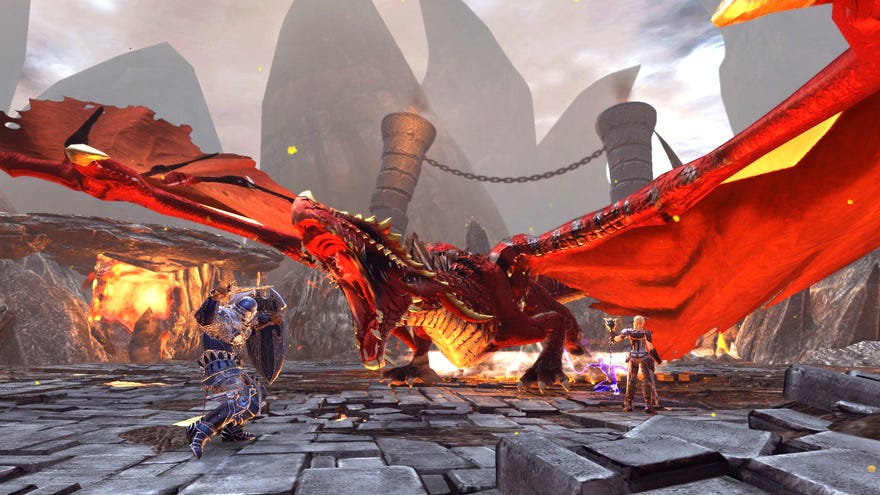 A dragon roaring in a Neverwinter screenshot.