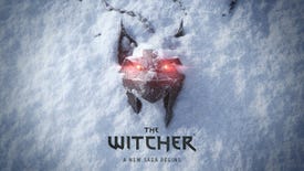 A wolf pendant peeks through the snow in artwork for a new The Witcher game