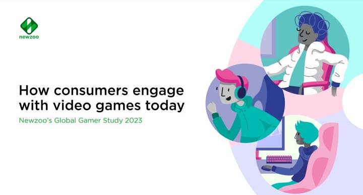 Header image from Newzoo report titled "How consumers engage with video games today"

On the right are cartoons of three people playing games in different ways.