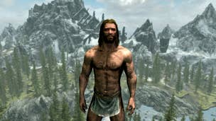 A half-naked man in Skyrim.