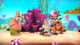 A screenshot of Nickelodeon All-Star Brawl featuring Patrick in underwater environment about to rumble with another Nick character.