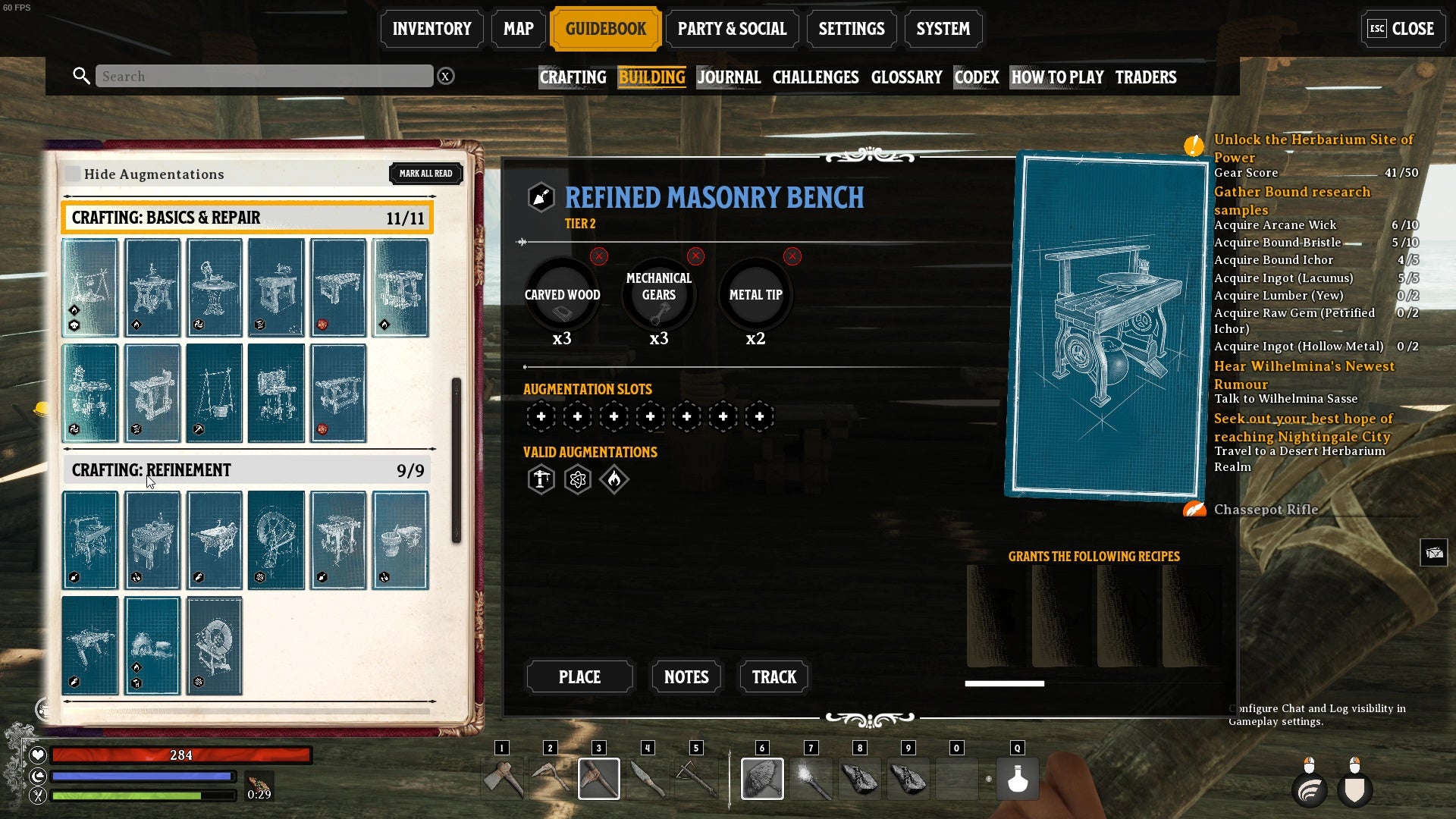 A look at Nightingale's crafting menus.