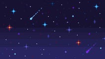 A pixelart interpretation of a night sky, showing a colourful array of stars twinkling above.