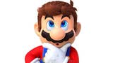 Super Mario with a surprised look on his face, as he looks up to see his iconic red cap not on his head.