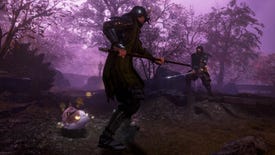 A screenshot from Nioh 2 which shows a rolly-cat ready to bash a spear-wielding soldier.